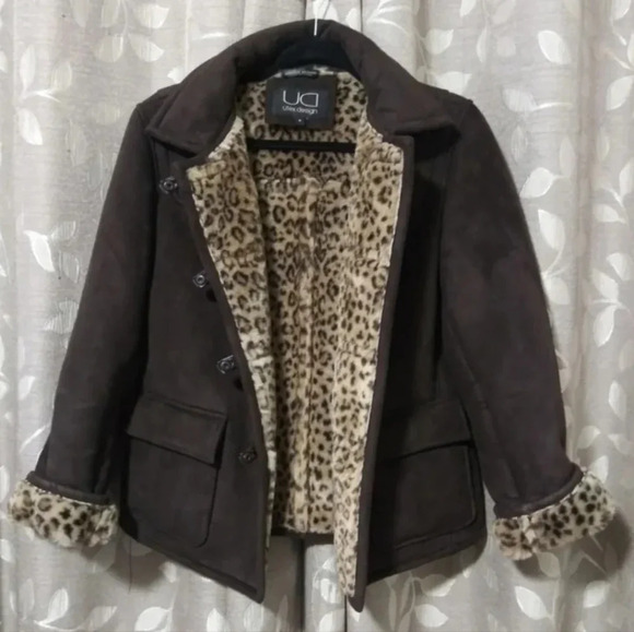Utex Design Faux Micro Suede/Fur Leopard Print Jacket Size Medium-EUC - Picture 2 of 16